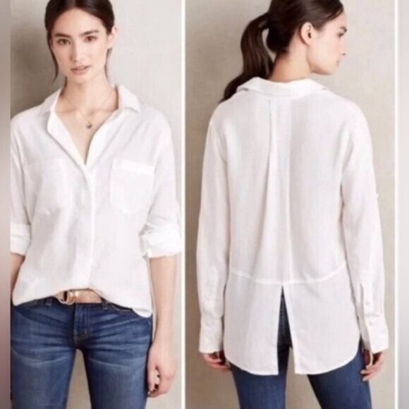 Anthropologie Cloth & Stone Split Back Button Down Button Shirt - Small - Picture 1 of 14